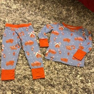 Kids Blue and Orange Pajamas construction gingerbread bamboo pajamas
